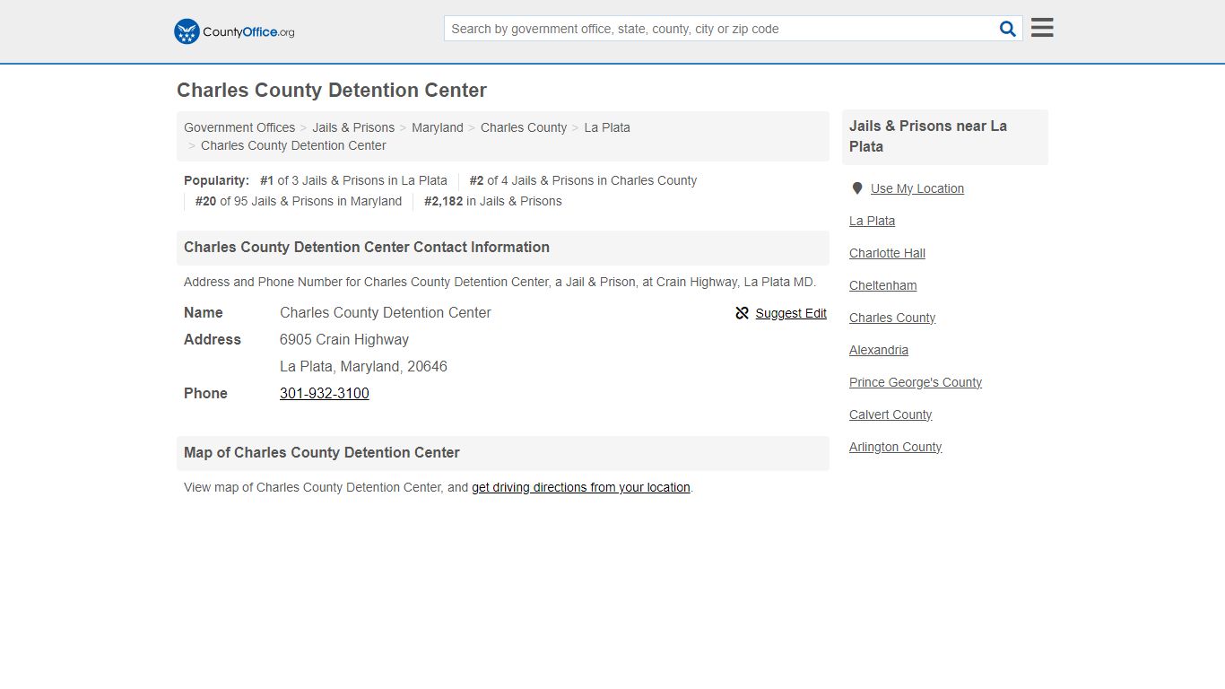 Charles County Detention Center - La Plata, MD (Address and Phone)