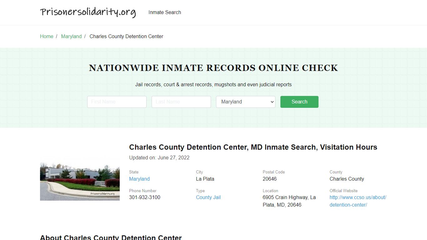 Charles County Detention Center - prisonersolidarity.org